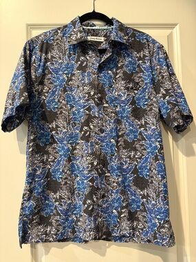 Tommy Bahama Blue and Black Hawaiian Shirt